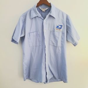 USPS letter carrier CCA uniform shirt sz L 16.5 button down short sleeve blue